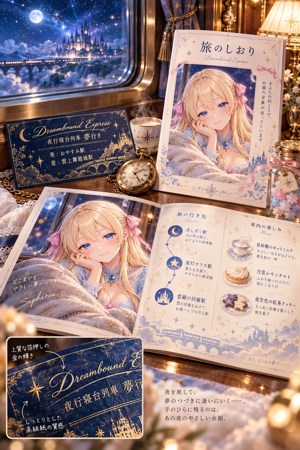 名前「セフィリア」・見たい夢「雲の上のお城でひらく舞踏会」（テーマカラー・服・背景・ポーズは空欄）